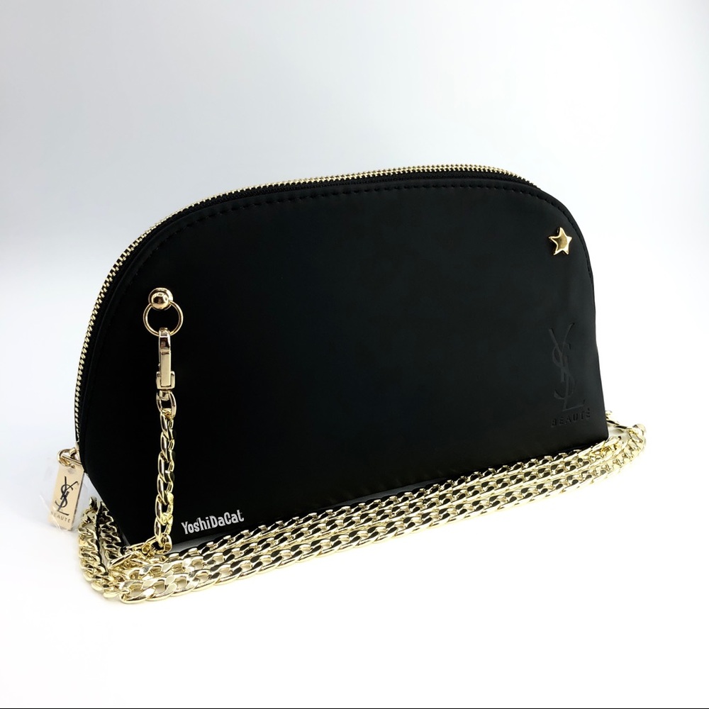 🆕 YSL Beauty Cosmetic Pouch to Crossbody Bag Purse, Black / Gold, New Handbag - Picture 4 of 11